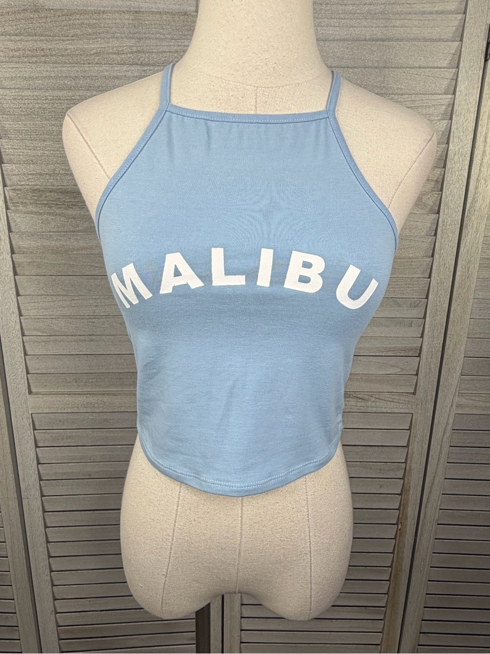 LA HEARTS Women's Y2K Coastal "Malibu" Cropped Cami Top Cropped Blue & White-M